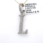 14K White Gold 1.25Ct Round Diamond Initial L Pendant 1.32", 2.6G
