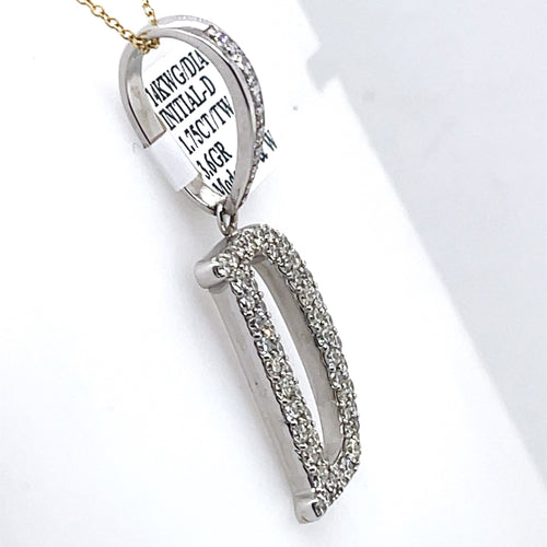 14K White Gold 1.75Ct Round Diamond Initial D Pendant 1.49", 3.6G