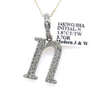 14K White Gold 1.87Ct Round Diamond Initial N Pendant 1.38", 3.7G