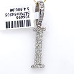 14K White Gold 1.10Ct Round Diamond Initial I Pendant 1.34", 2.4G,