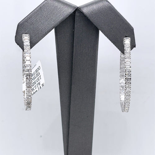 14k White Gold 4.00 CT Princess Diamond Inside Out Hoop Earrings, 9.5gm