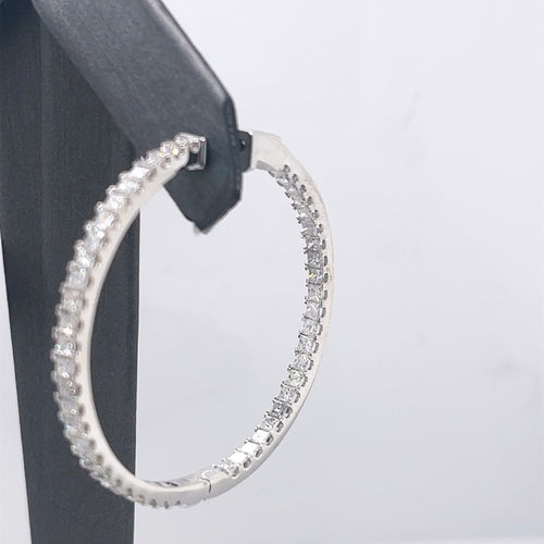 14k White Gold 4.00 CT Princess Diamond Inside Out Hoop Earrings, 9.5gm