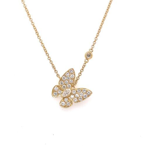 18k Yellow Gold 0.75 Ct Diamond Butterfly Necklace, 4.8g