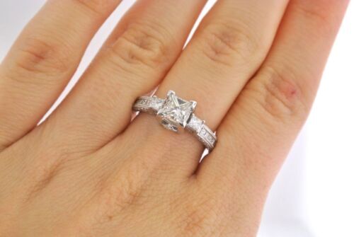 14k White Gold 1.50 CT Princess Cut Diamond Engagement Ring, 4.2gm