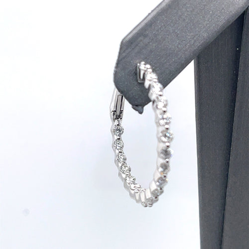 14k White Gold 1.85 CT Diamond Inside Out Hoop Earrings, 6.0g