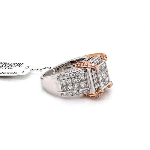 14k Two Tone Gold 4.00 CT Princess & Round Cut Diamond Engagement Ring