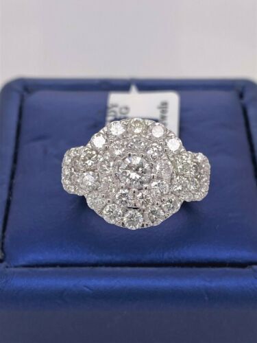 14K White Gold 3.00 CT Diamond Cluster Ladies Ring, 6.5gm