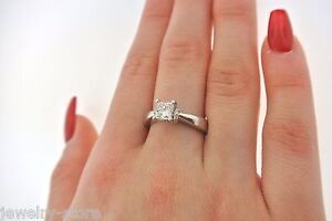 14k White Gold 1.00CT Princess Cut Diamond Engagement Ring, Size 7