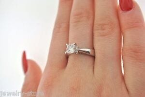 14k White Gold 1.00CT Princess Cut Diamond Engagement Ring, Size 7