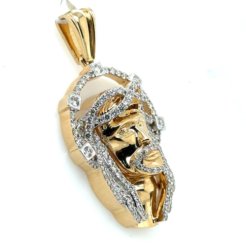 14k Yellow Gold 8.50 CT Diamond Jesus Head Pendant, 27.6gm