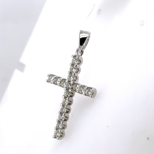 14k White Gold 1.35 CT Diamond Cross Pendant, 3.4g