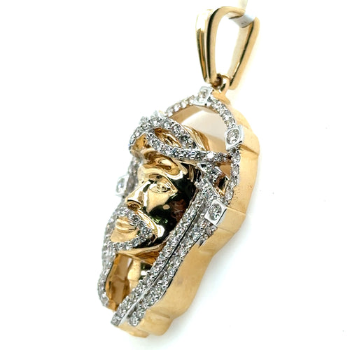 14k Yellow Gold 8.50 CT Diamond Jesus Head Pendant, 27.6gm