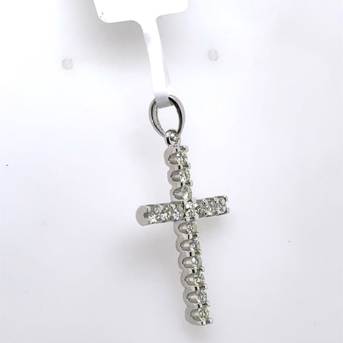 14k White Gold 1.35 CT Diamond Cross Pendant, 3.4g