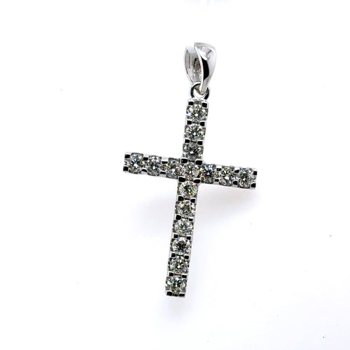 14k White Gold 1.35 CT Diamond Cross Pendant, 3.4g