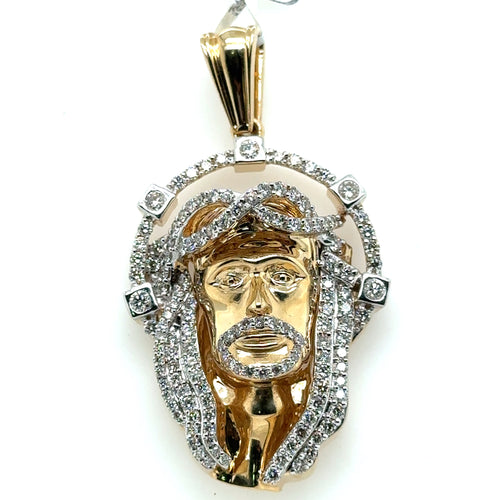 14k Yellow Gold 8.50 CT Diamond Jesus Head Pendant, 27.6gm