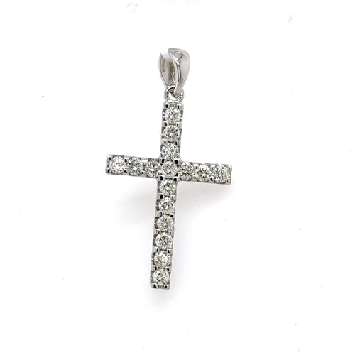 14k White Gold 1.35 CT Diamond Cross Pendant, 3.4g