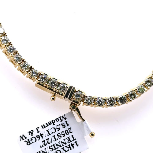 14k Yellow Gold 18.50Ct Diamond Men's Tennis Necklace, 46g, 22"