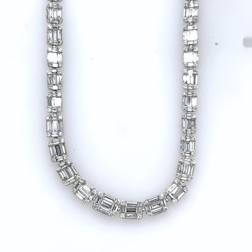 14k White Gold 11.50Ct Baguette Diamond Tennis Necklace, 43.1g, 18"