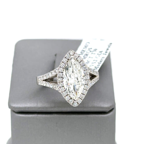 14k White Gold 3.50 CT Marquise Diamond Engagement Ring, 6.4gm Size 7