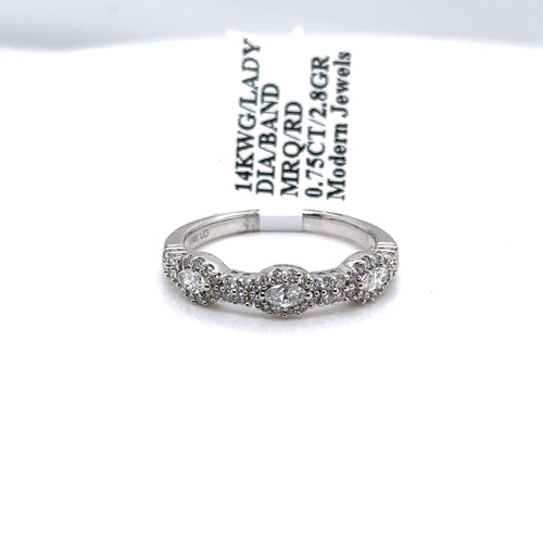 14k White 0.75CT Marquise & Round Cut Eternity Ring, 2.8gm Size 7,