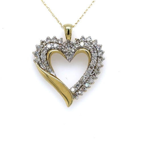 10k Yellow Gold 2.00CT Diamond Heart Pendant Necklace, 5.4g