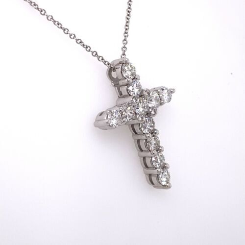 14k White Gold 2.50 CT Diamond Cross Pendant, 7.7g