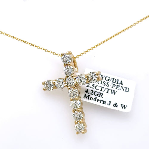 14k Yellow Gold 2.50 CT Diamond Cross Pendant, 4.2gm, S106520
