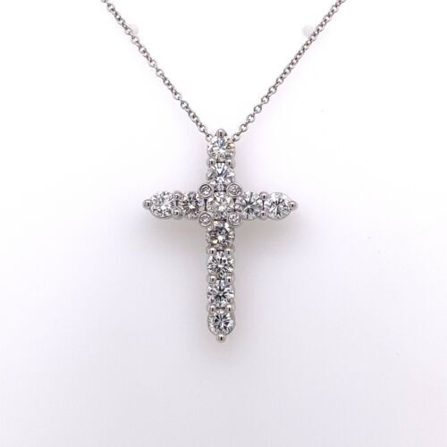 14k White Gold 2.50 CT Diamond Cross Pendant, 7.7g