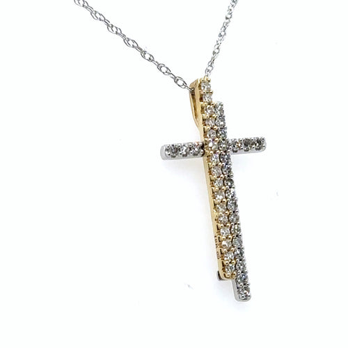 10K Multi Tone Gold 0.30CT Diamond Cross Pendant Necklace 1.5gm, S15800