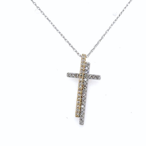 10K Multi Tone Gold 0.30CT Diamond Cross Pendant Necklace 1.5gm, S15800