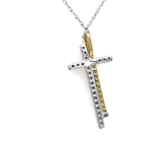 10K Multi Tone Gold 0.30CT Diamond Cross Pendant Necklace 1.5gm, S15800