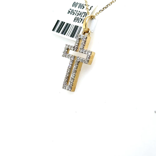 14k Yellow Gold 0.25 CT Diamond Cross Pendant, 2.2gm, S14368