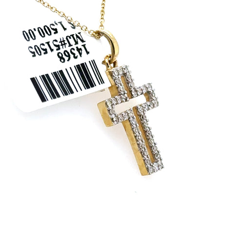 14k Yellow Gold 0.25 CT Diamond Cross Pendant, 2.2gm, S14368