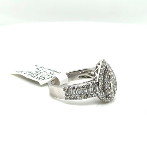 18k White Gold 1.25Ct Diamond Cluster Pear Shaped Ring 5.3gm, Size 7