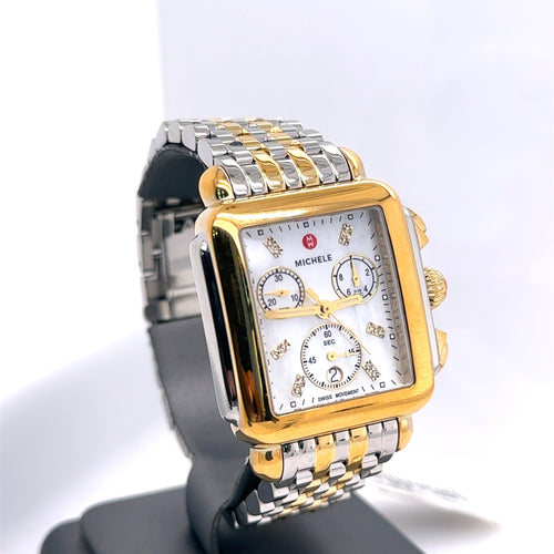 Michele Deco Two-Tone 18K Gold Diamond Dial 33mm Watch, MWW06A000779, Preowned