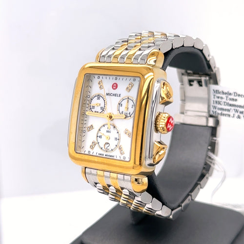 Michele Deco Two-Tone 18K Gold Diamond Dial 33mm Watch, MWW06A000779, Preowned