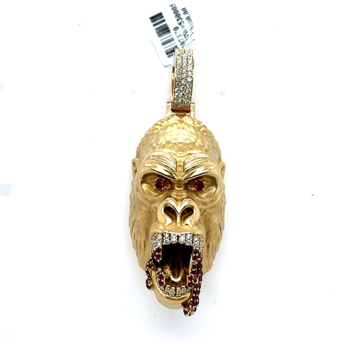 10k Yellow Gold 1.00CT Diamond & Ruby Gorilla Pendant, 71.4gm