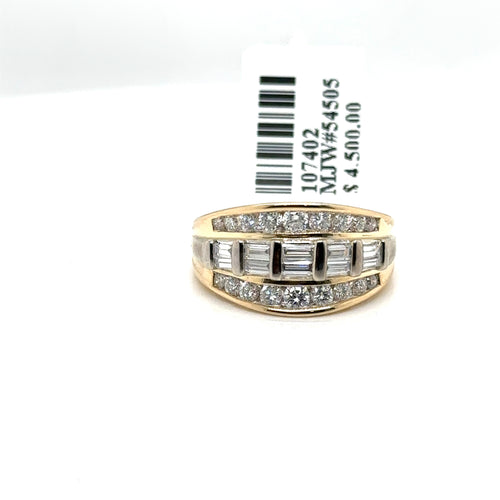 14k Yellow Gold 1.00CT Ladies Baguette Diamond Ring, 6.1gm, Size 5.75,