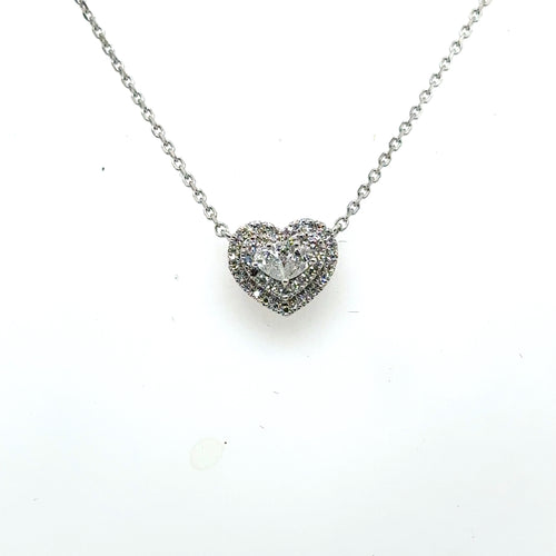 10k White Gold 0.45 CT Diamond Heart Pendant Necklace, 2.4gm