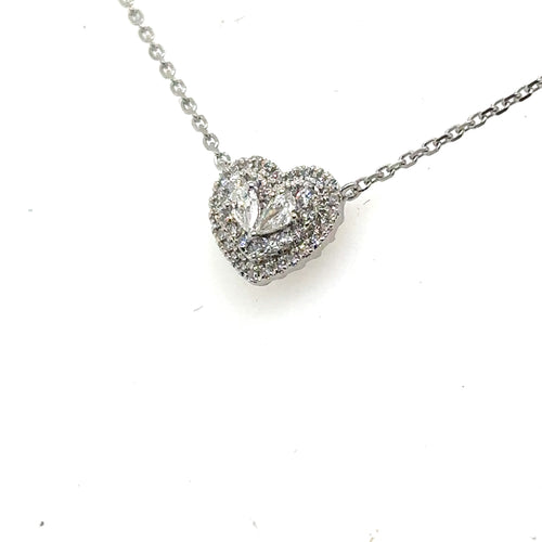 10k White Gold 0.45 CT Diamond Heart Pendant Necklace, 2.4gm