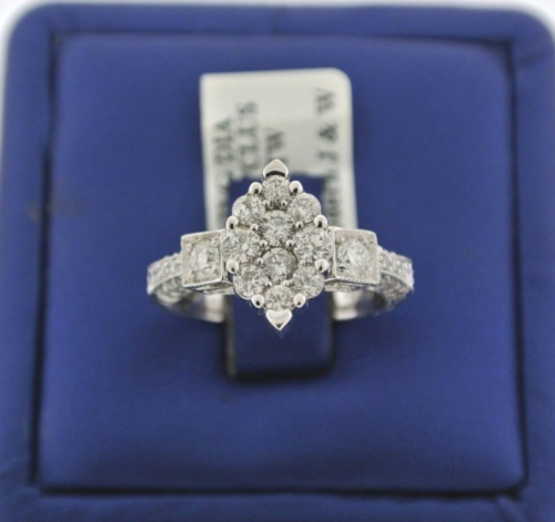 14K WHITE GOLD 1.50CT ROUND/MARQUISE CUT CLUSTER DIAMOND ENGAGEMENT RING