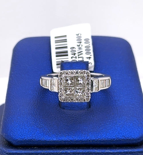 14k White Gold 1.00 Diamond Cluster Engagement Ring, 5.2g, Size 6
