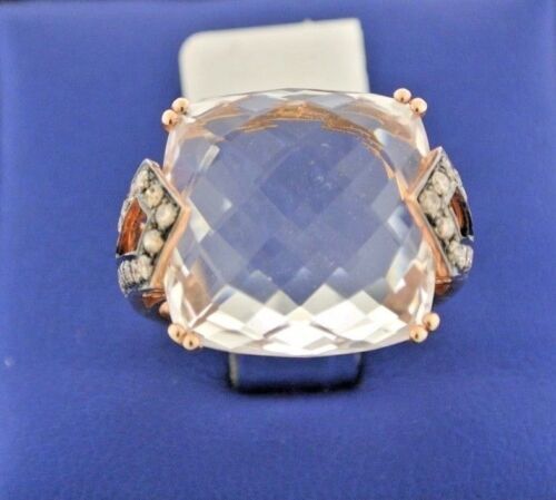 14k Rose Gold 16.00 CT Champagne Diamond & White Quarts Ladies Ring 7g