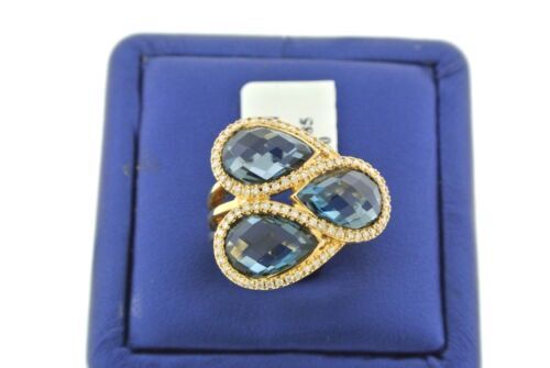 14K YellowGold 3.00CT Diamond & London Blue Topaz Cocktail Ring, Size 6.5
