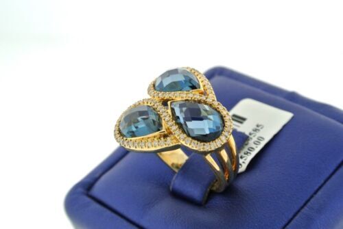 14K YellowGold 3.00CT Diamond & London Blue Topaz Cocktail Ring, Size 6.5