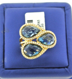 14K YellowGold 3.00CT Diamond & London Blue Topaz Cocktail Ring, Size 6.5