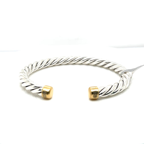 David Yurman silver & 18k Yellow Gold 6mm Cable Classic Cuff Bracelet, 39.2Gm