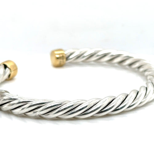 David Yurman silver & 18k Yellow Gold 6mm Cable Classic Cuff Bracelet, 39.2Gm