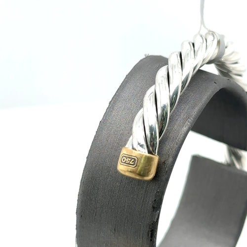 David Yurman silver & 18k Yellow Gold 6mm Cable Classic Cuff Bracelet, 39.2Gm