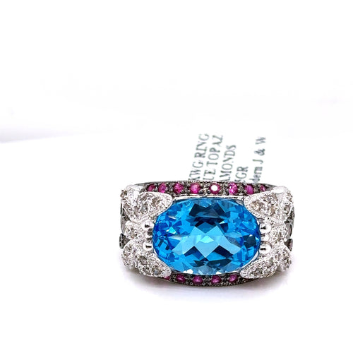 18k White Gold 6.00 CT Blue Topaz & Diamond Ladies Ring, 11.5gm
